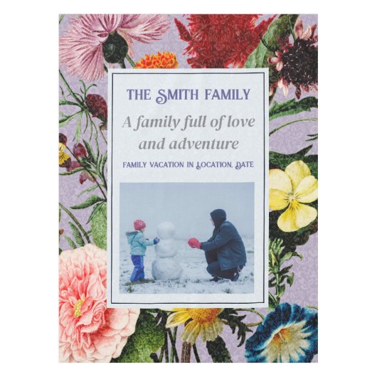 ヴィンテージエレガントカスタムフローラ文字フォトバイオレット テーブルクロス (正面)