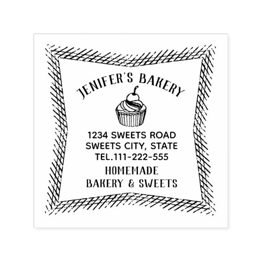 ヴィンテージエレガントカップケーキ自家製ベーカリー セルフインキングスタンプ (デザイン)