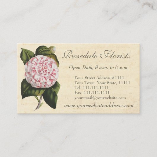ヴィンテージエレガントカメリアガーデナーまたはフローリスト 名刺 (正面)