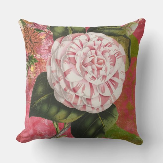 ヴィンテージエレガントカメリアフローラコラージュ クッション (正面)