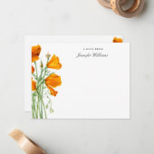 ヴィンテージエレガントカリフォルニアのポピーフローラ（名前あり） ノートカード (正面/裏面インサイチュ)