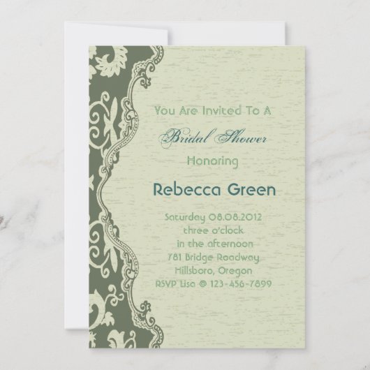 ヴィンテージエレガントカントリーピーコックブライダルシャワー 招待状 (裏面)