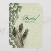 ヴィンテージエレガントカントリーピーコックブライダルシャワー 招待状 (正面/裏面)