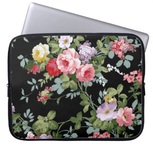 ヴィンテージエレガントガーリーピンクレッドローズパターン ラップトップスリーブ