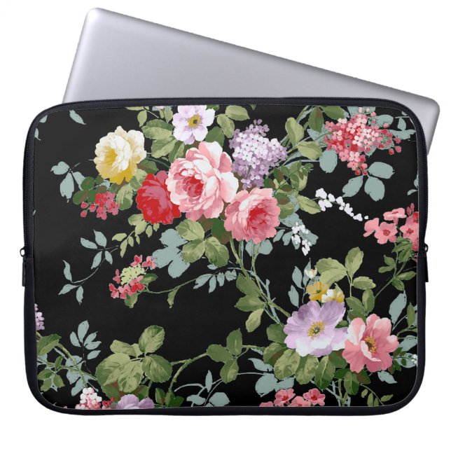 ヴィンテージエレガントガーリーピンクレッドローズパターン ラップトップスリーブ (正面)