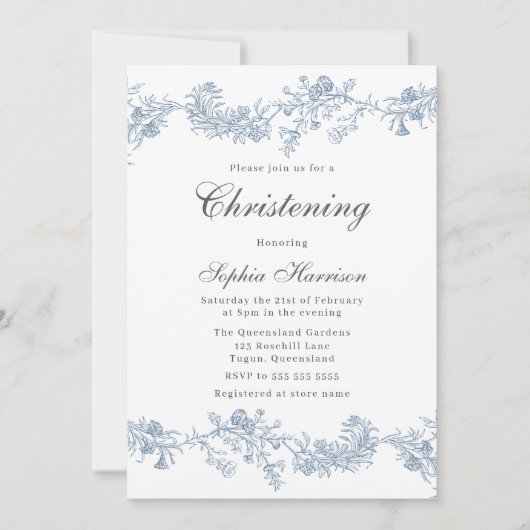 ヴィンテージエレガントガールまたは少年《キリスト教》洗礼式や命名式バプテスマ 招待状 (正面)