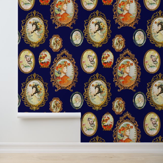 ヴィンテージエレガントガールポートレート花額海軍 壁紙 (アプリケーション)