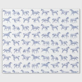 ヴィンテージエレガントギャロピンウマズブルーホワイトトイル ラッピングペーパー (フラット)