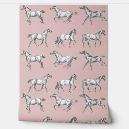 ヴィンテージエレガントギャロピンウマバラピンクトワール 壁紙