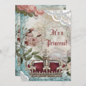 ヴィンテージエレガントクラウンプリンセスベビーシャワー 招待状 (正面/裏面)