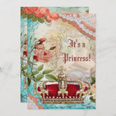 ヴィンテージエレガントクラウンプリンセスベビーシャワー 招待状 (正面/裏面)