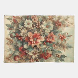 ヴィンテージエレガントクリスマスの花 キッチンタオル