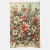 ヴィンテージエレガントクリスマスの花 キッチンタオル (縦)