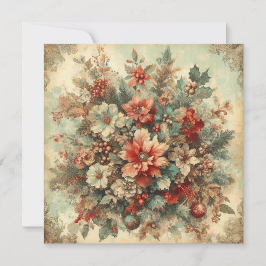 ヴィンテージエレガントクリスマスの花 シーズンカード (正面)