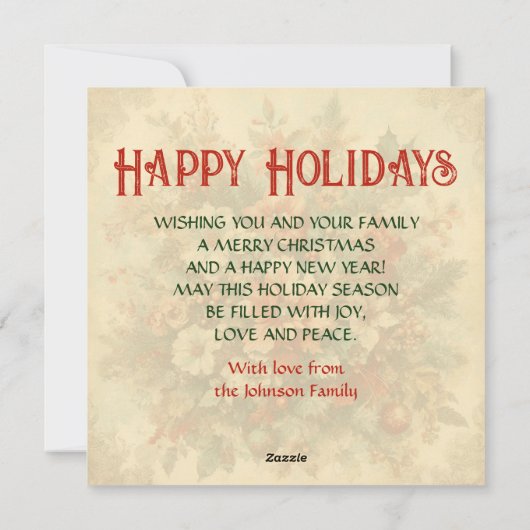 ヴィンテージエレガントクリスマスの花 シーズンカード (裏面)