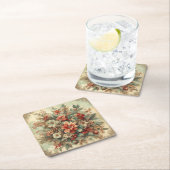 ヴィンテージエレガントクリスマスの花 スクエアペーパーコースター (インサイチュ)