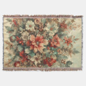 ヴィンテージエレガントクリスマスの花 スローブランケット (正面)