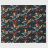 ヴィンテージエレガントクリスマスエンジェルスターリーナイト ラッピングペーパー (フラット)