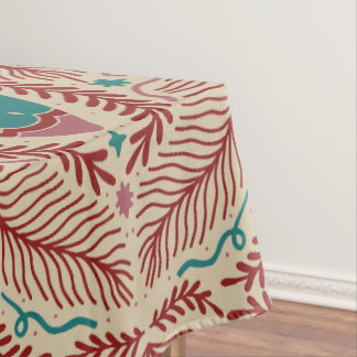 ヴィンテージエレガントクリスマスオーナメントレッドティール（緑がかった色）フローラ テーブルクロス