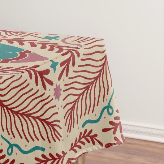 ヴィンテージエレガントクリスマスオーナメントレッドティール(緑がかった色)フローラ テーブルクロス (インサイチュ)