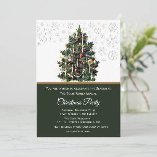 ヴィンテージエレガントクリスマスツリーホリデーパーティー 招待状 (スタンド正面)