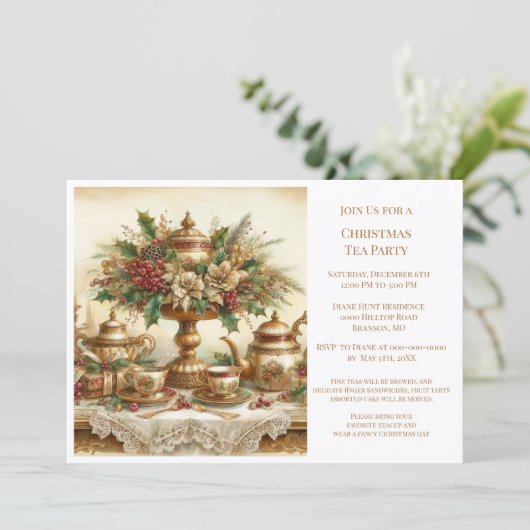 ヴィンテージエレガントクリスマスティーパーティの招待状 招待状 (スタンド正面)