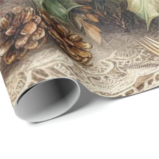 ヴィンテージエレガントクリスマスティーポットと緑 ラッピングペーパー (ロールコーナー)