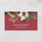 ヴィンテージエレガントクリスマスバラダークレッドフローラ 名刺 (正面)