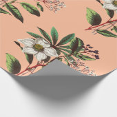 ヴィンテージエレガントクリスマスバラピーチオレンジ ラッピングペーパー (角)