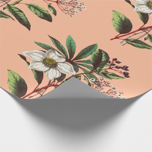 ヴィンテージエレガントクリスマスバラピーチオレンジ ラッピングペーパー (角)