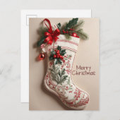 ヴィンテージエレガントクリスマスフェスティバルストッキング シーズンポストカード (正面/裏面)