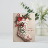 ヴィンテージエレガントクリスマスフェスティバルストッキング シーズンポストカード (スタンド正面)
