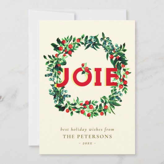 ヴィンテージエレガントクリスマスベリーリースジョイ シーズンカード (正面)