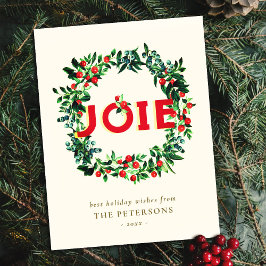 ヴィンテージエレガントクリスマスベリーリースジョイ ポストカード