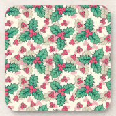 ヴィンテージエレガントクリスマスホリーフローラルパターン | コースター (正面)