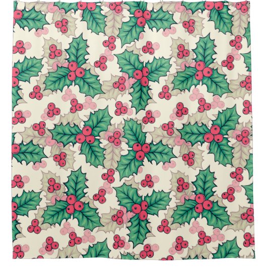 ヴィンテージエレガントクリスマスホリーフローラルパターン | シャワーカーテン (正面)