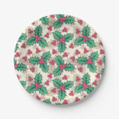 ヴィンテージエレガントクリスマスホリーフローラルパターン | ペーパープレート (正面)