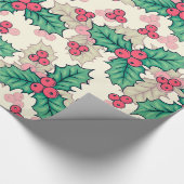 ヴィンテージエレガントクリスマスホリーフローラルパターン | ラッピングペーパー (角)