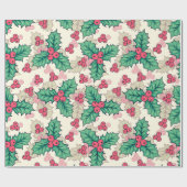 ヴィンテージエレガントクリスマスホリーフローラルパターン | ラッピングペーパー (フラット)