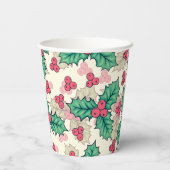 ヴィンテージエレガントクリスマスホリーフローラルパターン | 紙コップ (裏面)