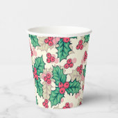 ヴィンテージエレガントクリスマスホリーフローラルパターン | 紙コップ (右)