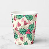 ヴィンテージエレガントクリスマスホリーフローラルパターン | 紙コップ (正面)