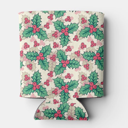 ヴィンテージエレガントクリスマスホリーフローラルパターン | 缶クーラー (裏面)