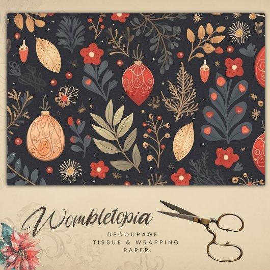 ヴィンテージエレガントクリスマスボーブルのデコパージュ 薄葉紙