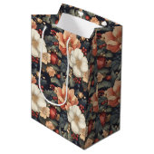 ヴィンテージエレガントクリスマスポインセチア&バラフローラ ミディアムペーパーバッグ (正面アングル)