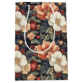 ヴィンテージエレガントクリスマスポインセチア&バラフローラ ミディアムペーパーバッグ (正面)