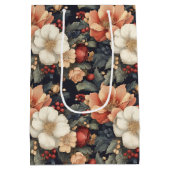 ヴィンテージエレガントクリスマスポインセチア&バラフローラ ミディアムペーパーバッグ (裏面)