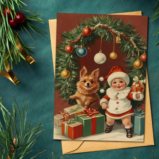 ヴィンテージエレガントクリスマスリースオーナメント シーズンカード