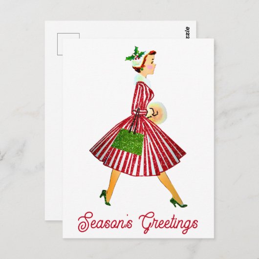 ヴィンテージエレガントクリスマス季節のごあいさつ ポストカード (正面/裏面)
