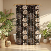 ヴィンテージエレガントクリームと黒牡丹フローラ シャワーカーテン